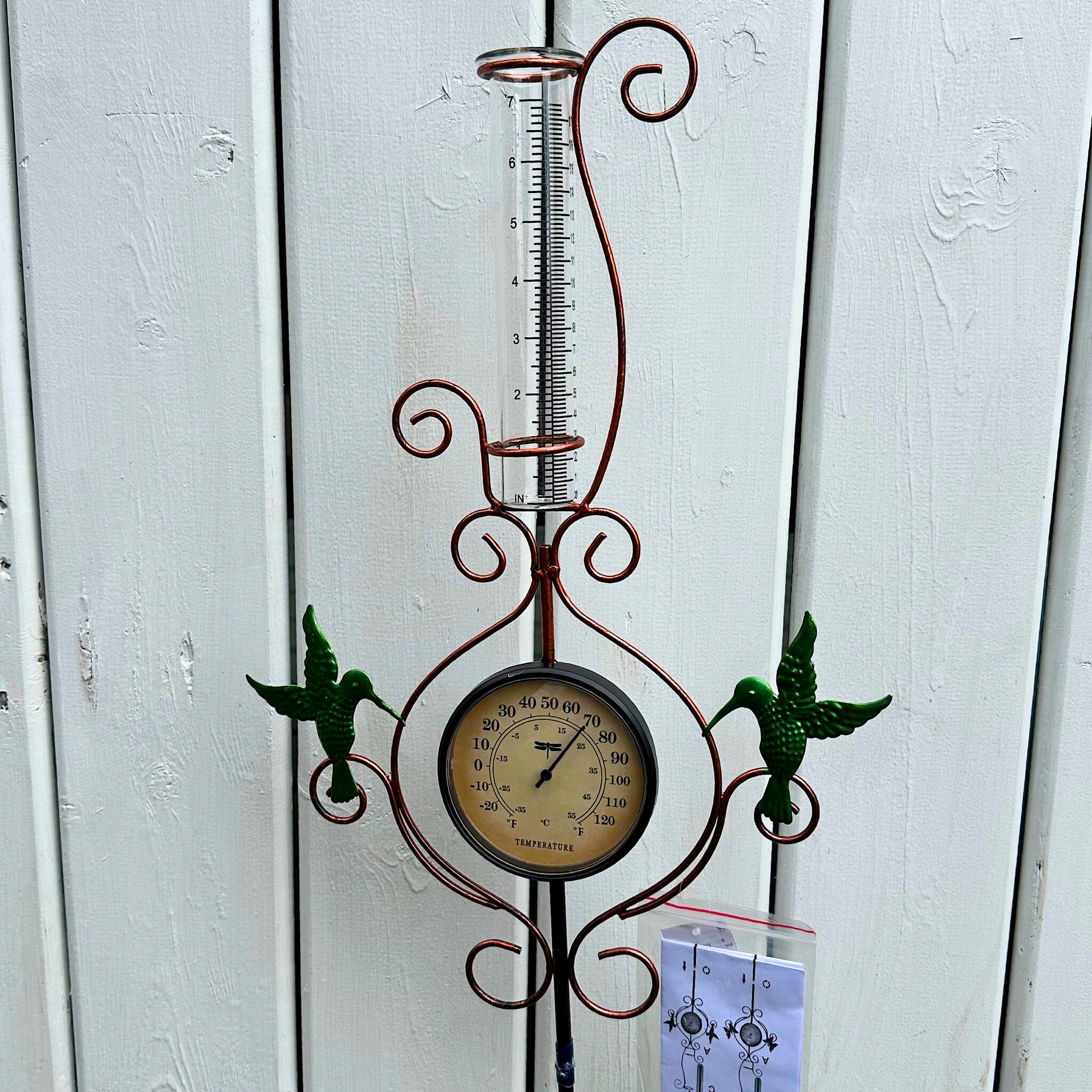 Metal Yard Stake with Thermometer & Rain Gauge