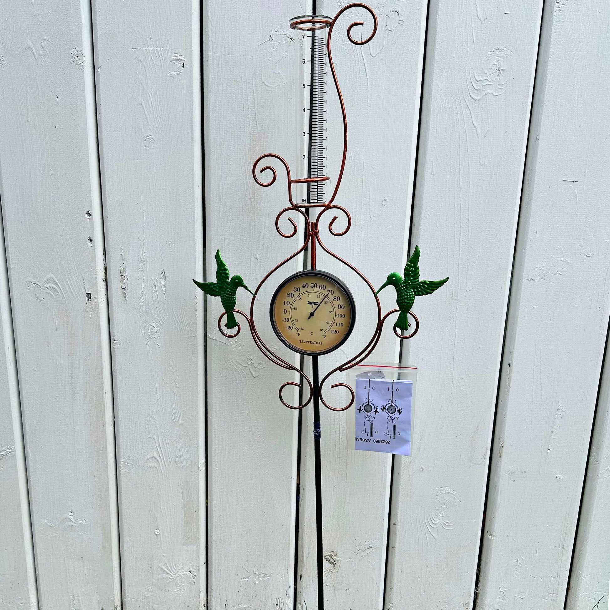 Metal Yard Stake with Thermometer & Rain Gauge
