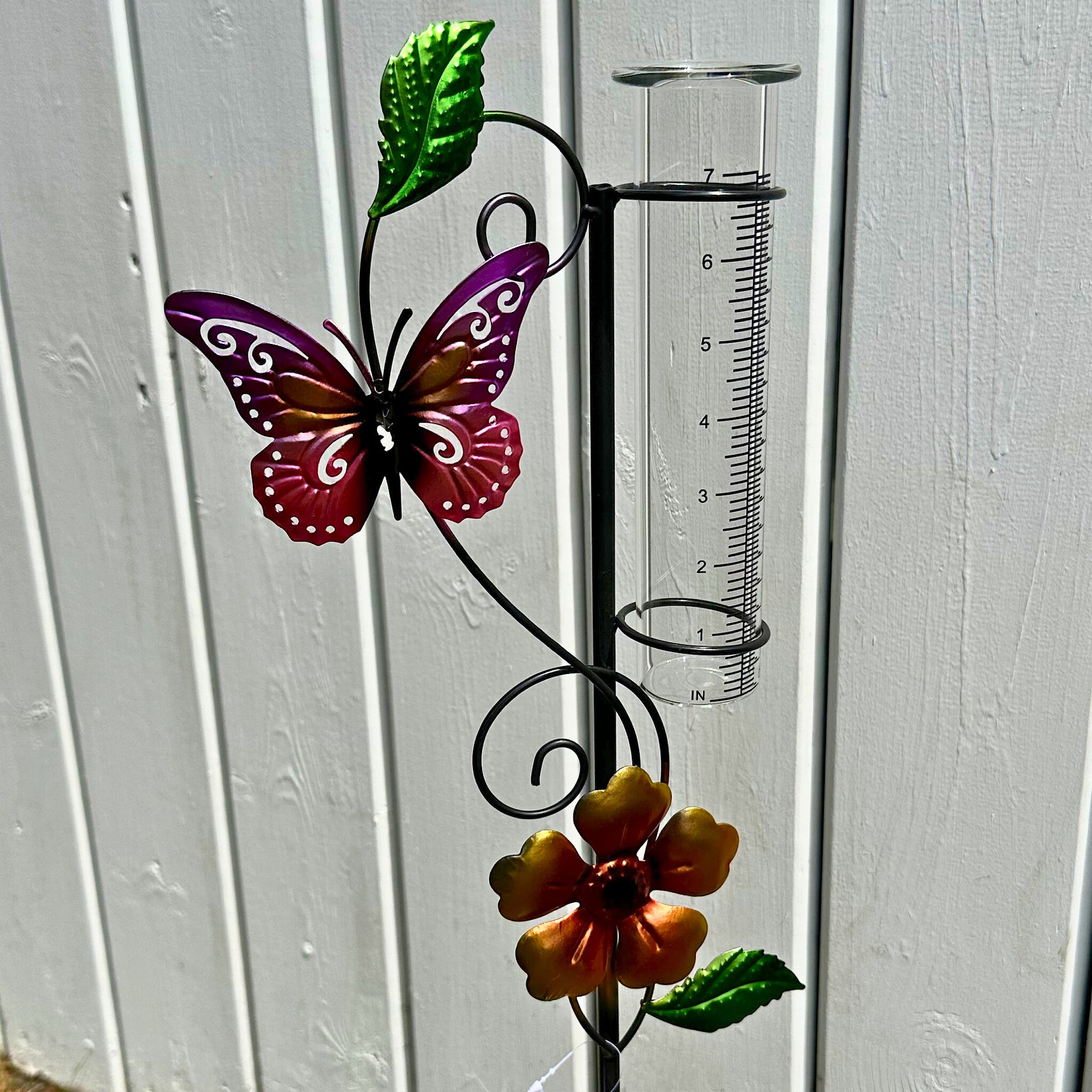 Metal Garden Stake with Rain Gauge