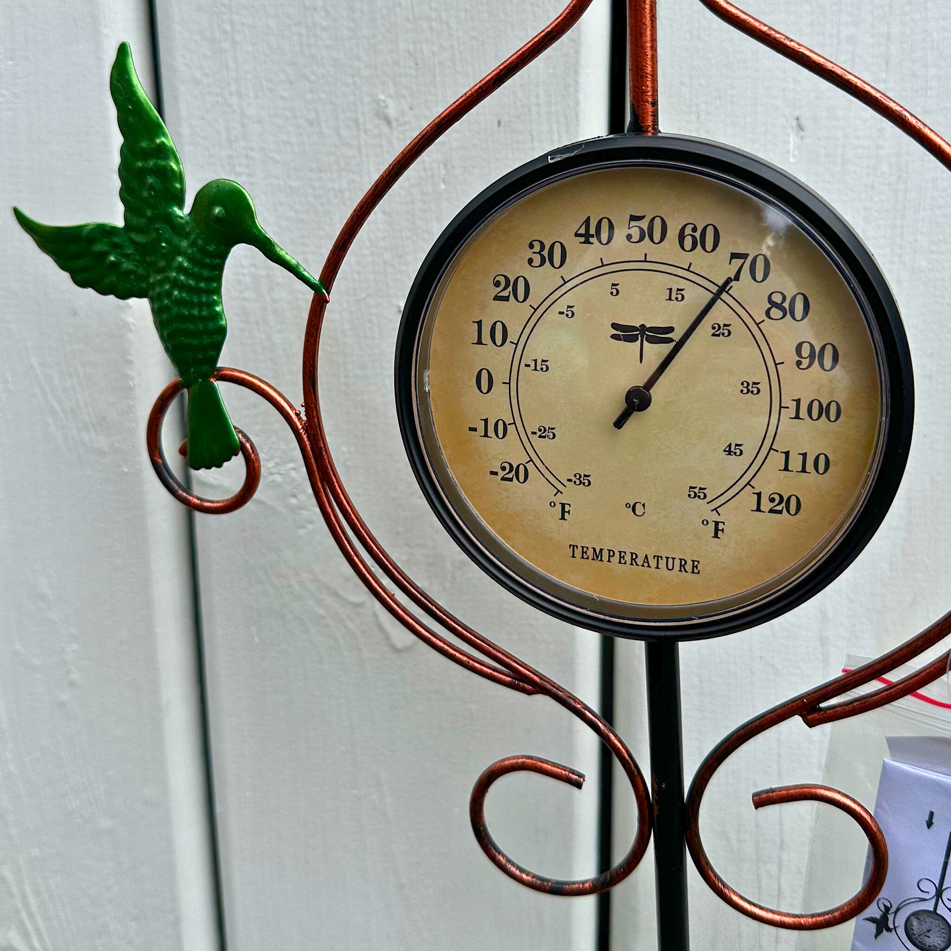 Metal Yard Stake with Thermometer & Rain Gauge
