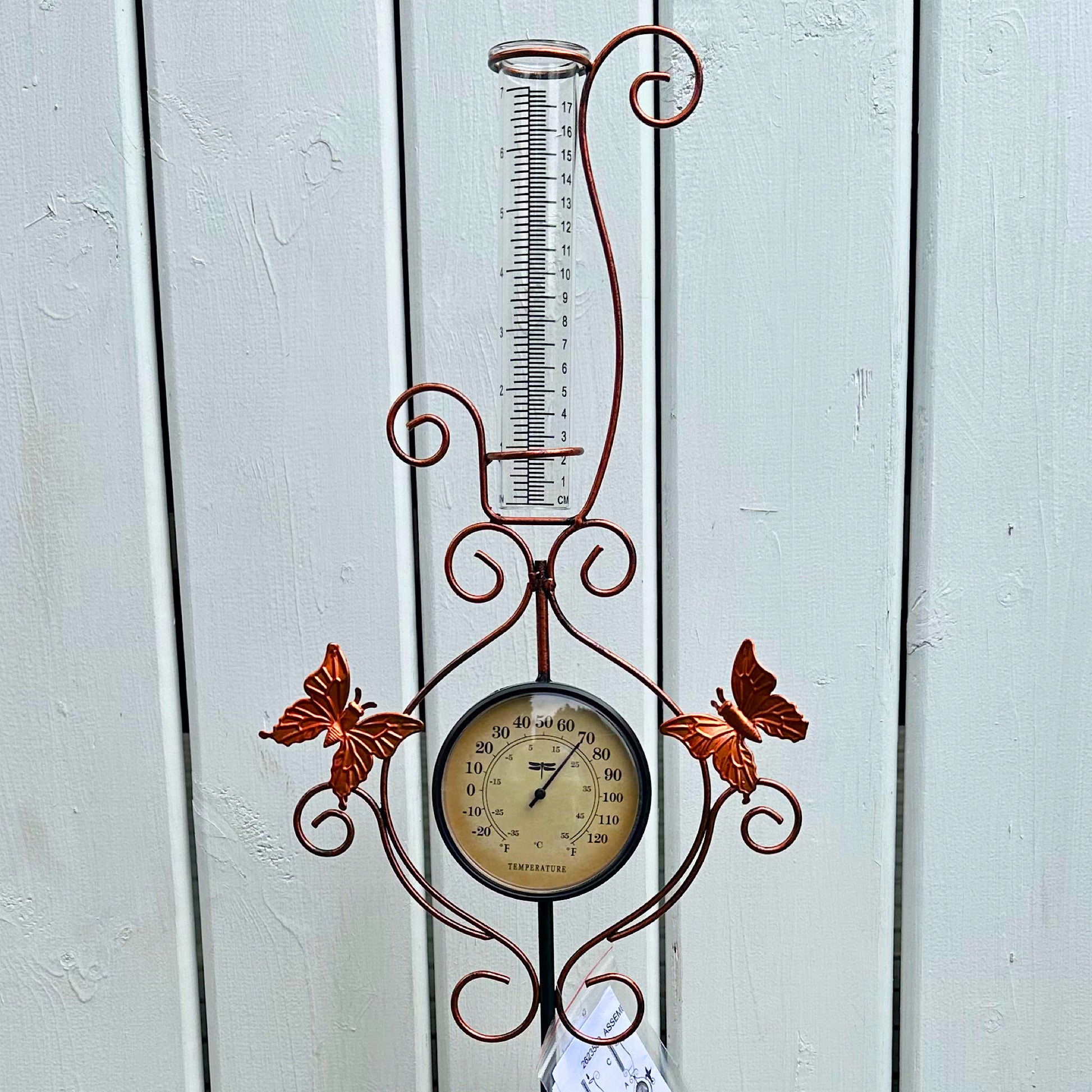 Metal Yard Stake with Thermometer & Rain Gauge