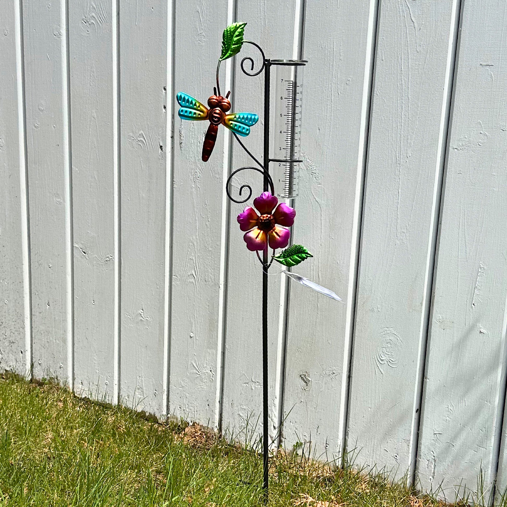 Metal Garden Stake with Rain Gauge