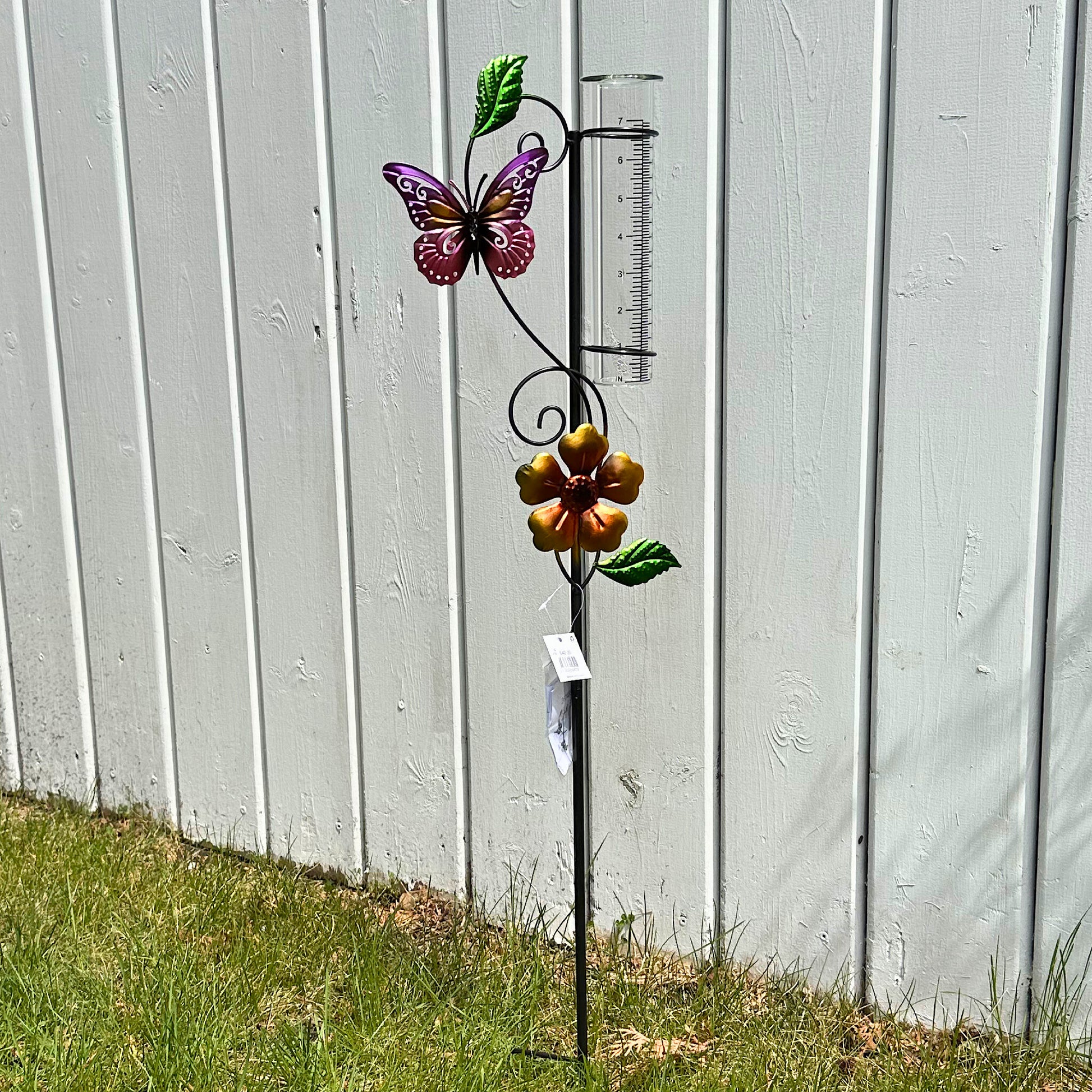 Metal Garden Stake with Rain Gauge