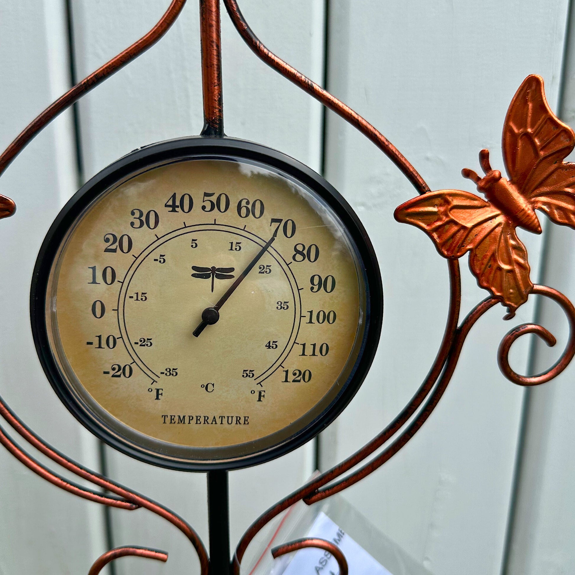 Metal Yard Stake with Thermometer & Rain Gauge