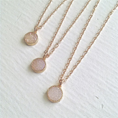 "Tenerife" Druzy Pendant Necklace in Shimmer Crystal White (Reflective Colours)*