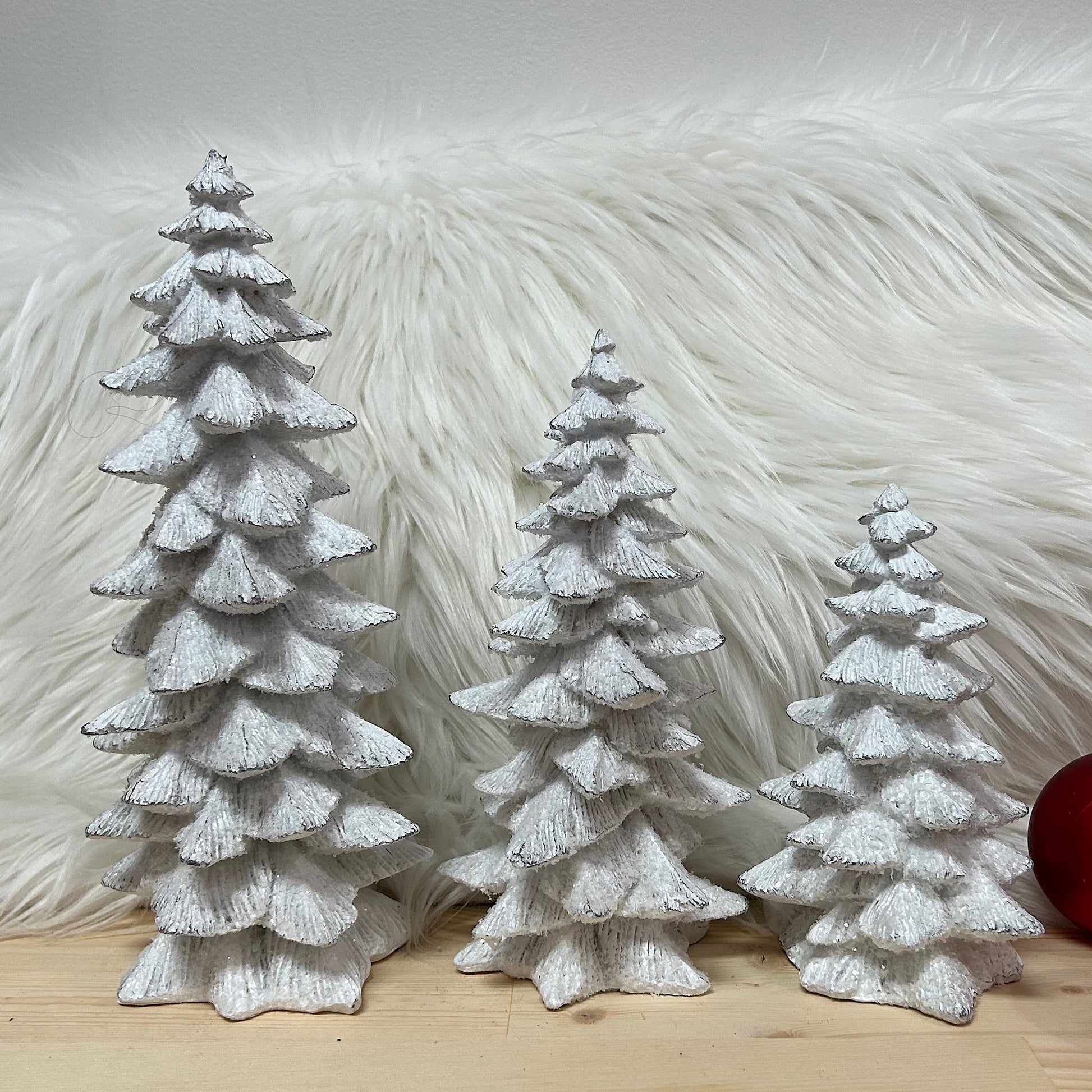 Resin White Glitter Trees - Set of 3