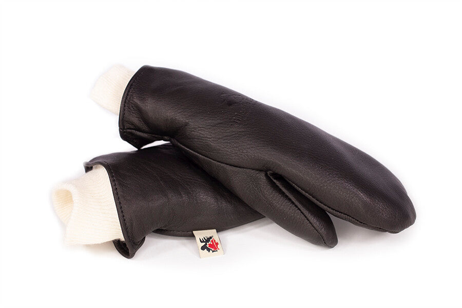 Hides in Hand Deerskin Leather Mitts With Storm Cuff - Black