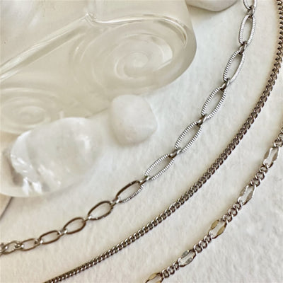 Nanaimo" Triple Layer Textured Chain Necklace - Silver
