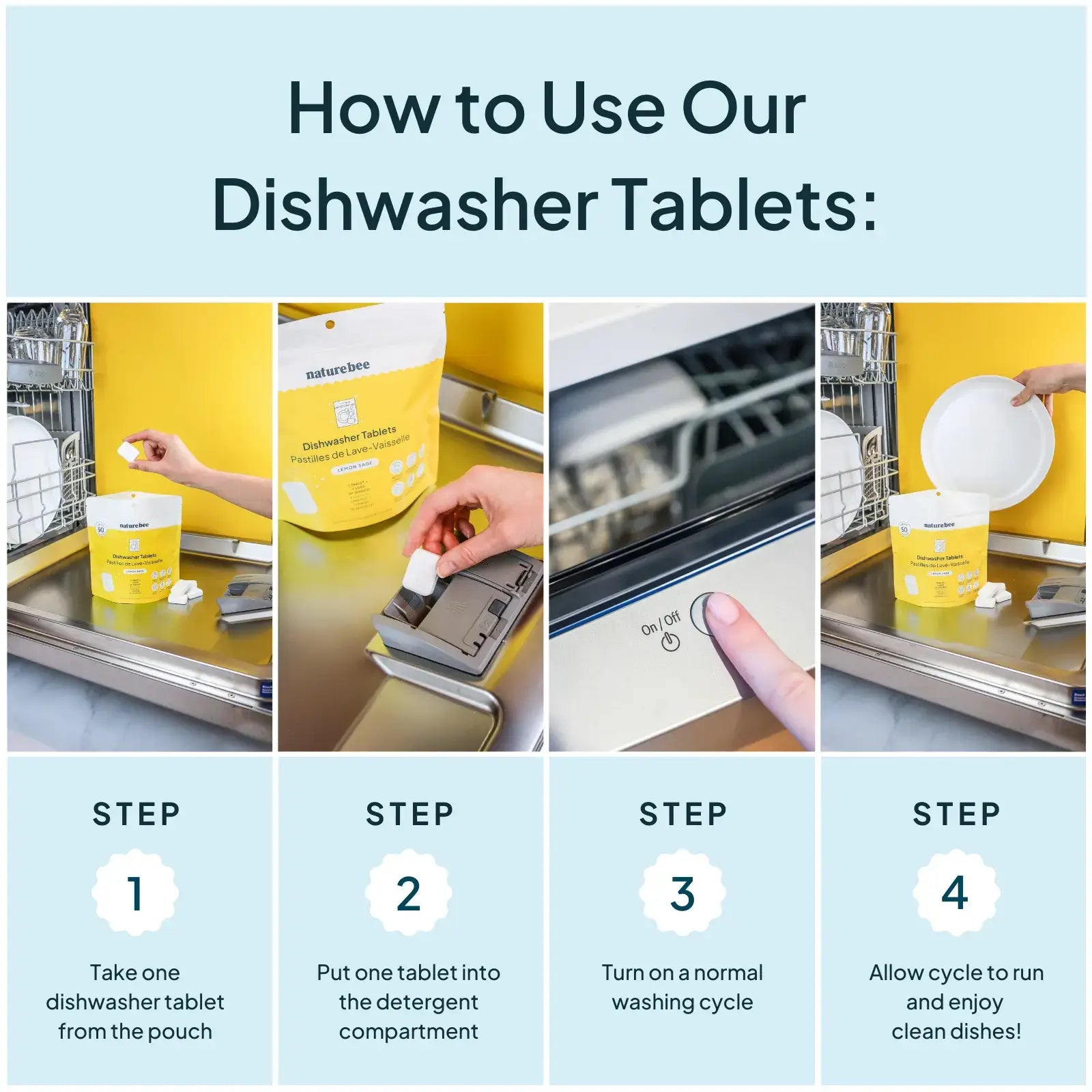 Dishwasher Tablets Lemon | MADE IN CANADA | Nature Bee: Bag of 50