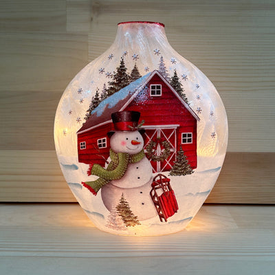 Festive Farm Snowman - Red barn