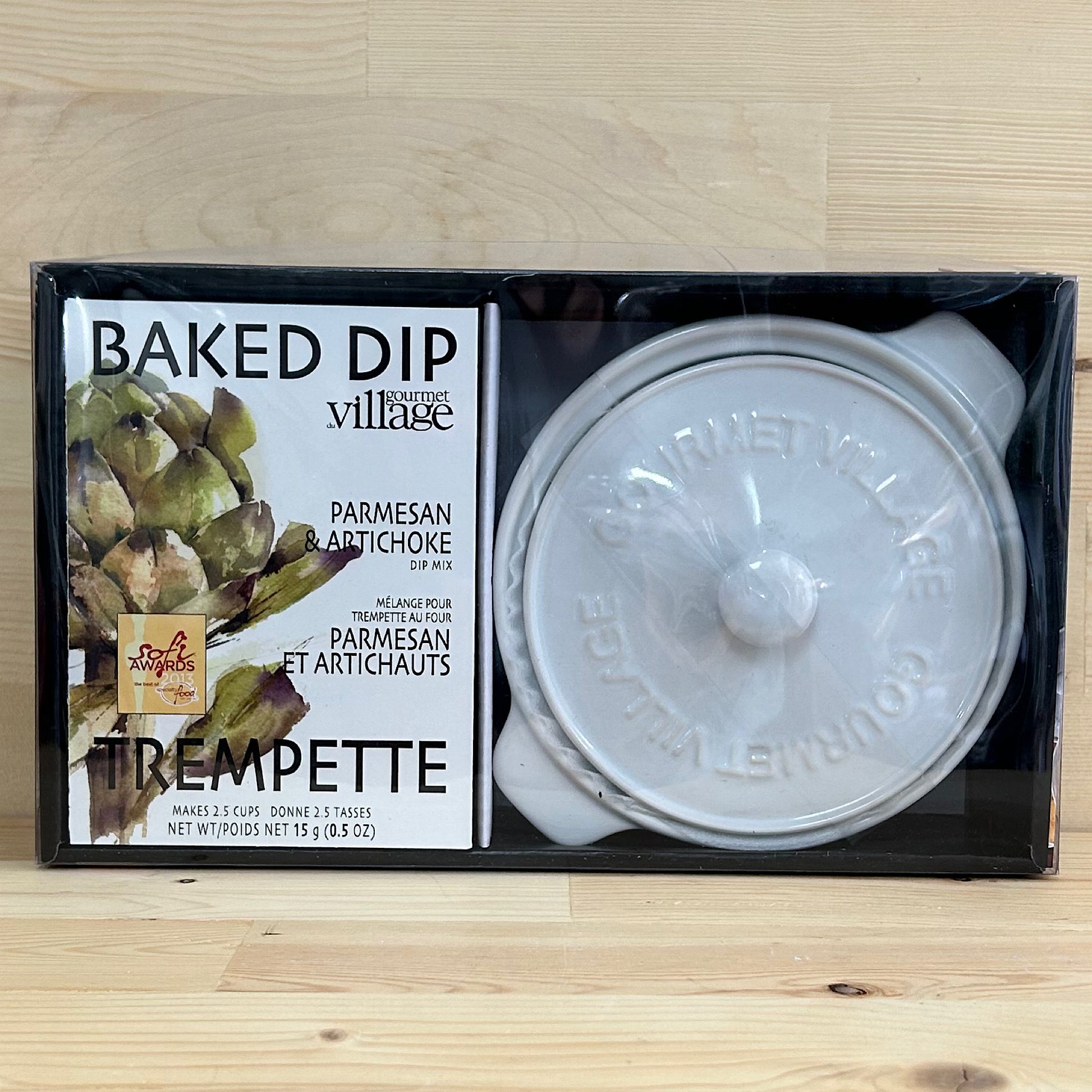 White Ceramic Baker gift set with Parmesan & Artichoke dip
