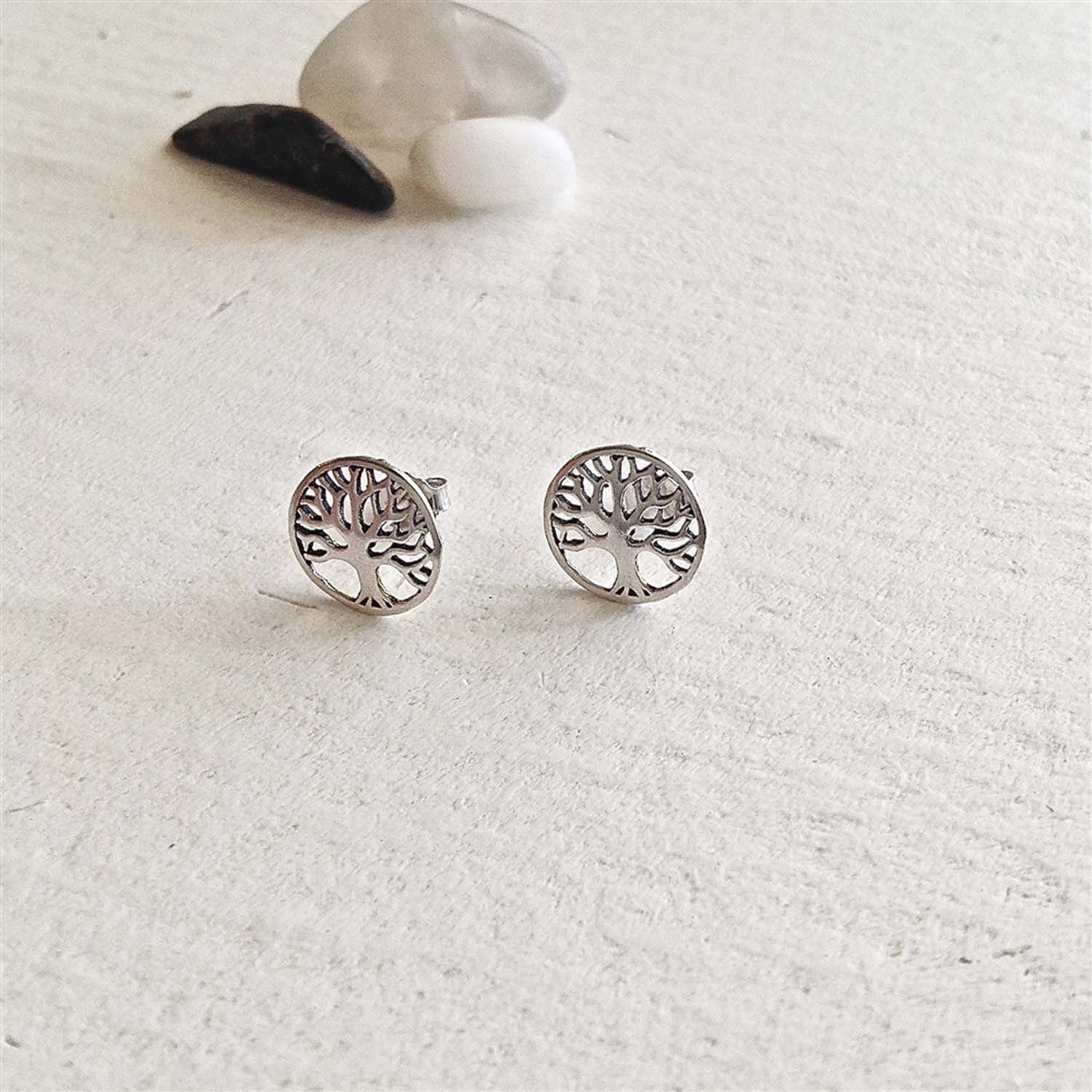 "Old Growth" Tree Of Life Stud Earrings In Sterling Silver