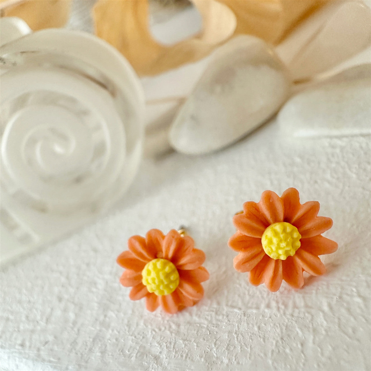 "Bellis" Porcelain Daisy Stud Earrings Orange