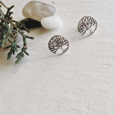 "Old Growth" Tree Of Life Stud Earrings In Sterling Silver