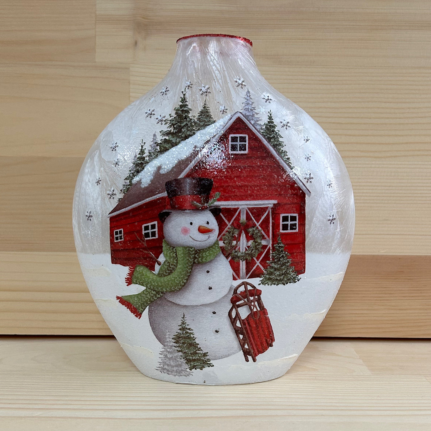 Festive Farm Snowman - Red barn