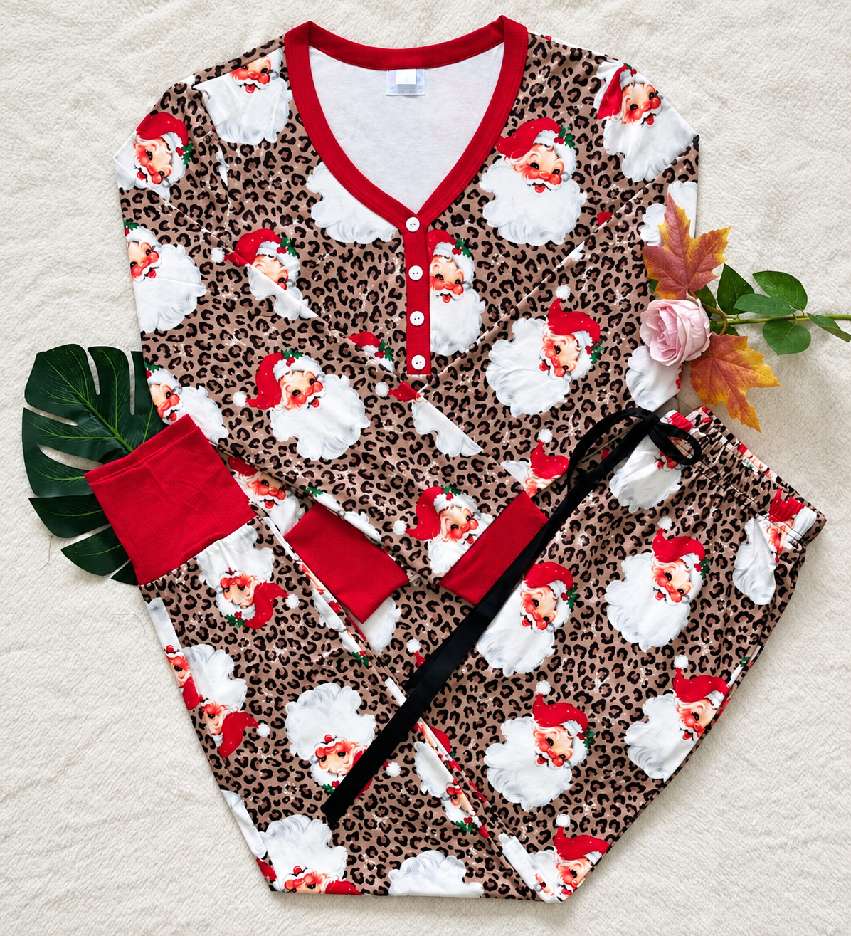 Leopard Santa Jogger PJ Set