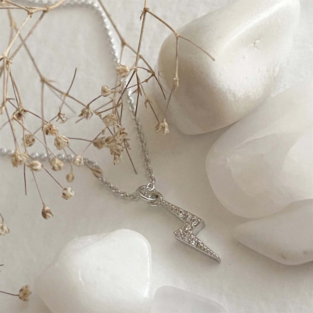 "Indra" Rhinestone Lightning Bolt Charm Necklace