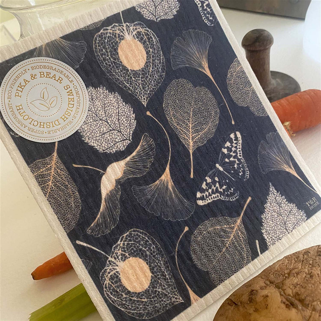 "Deciduous" Leaf Skeleton Design Swedish Dishcloth