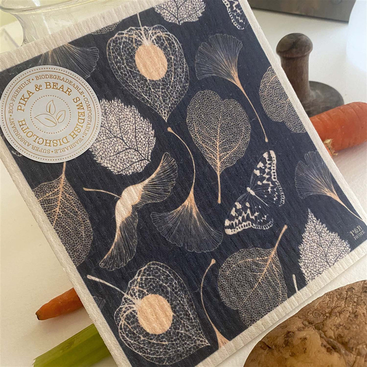 "Deciduous" Leaf Skeleton Design Swedish Dishcloth