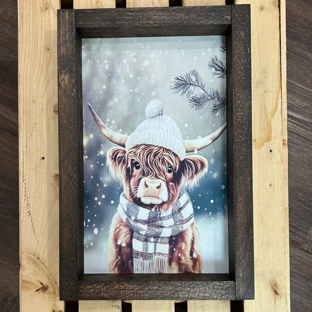 Snow Baby Highland Cow Farmhouse Sign: 8x12 / Jacobean