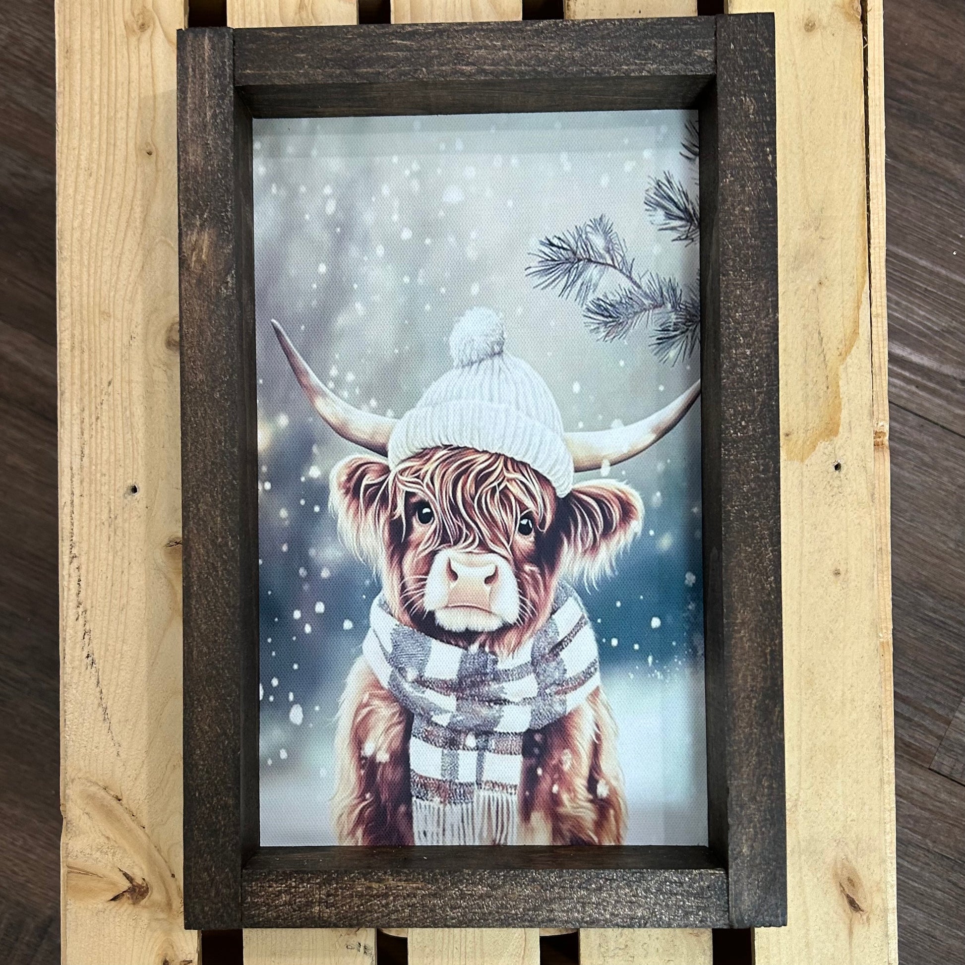 Snow Baby Highland Cow Farmhouse Sign: 8x12 / Jacobean