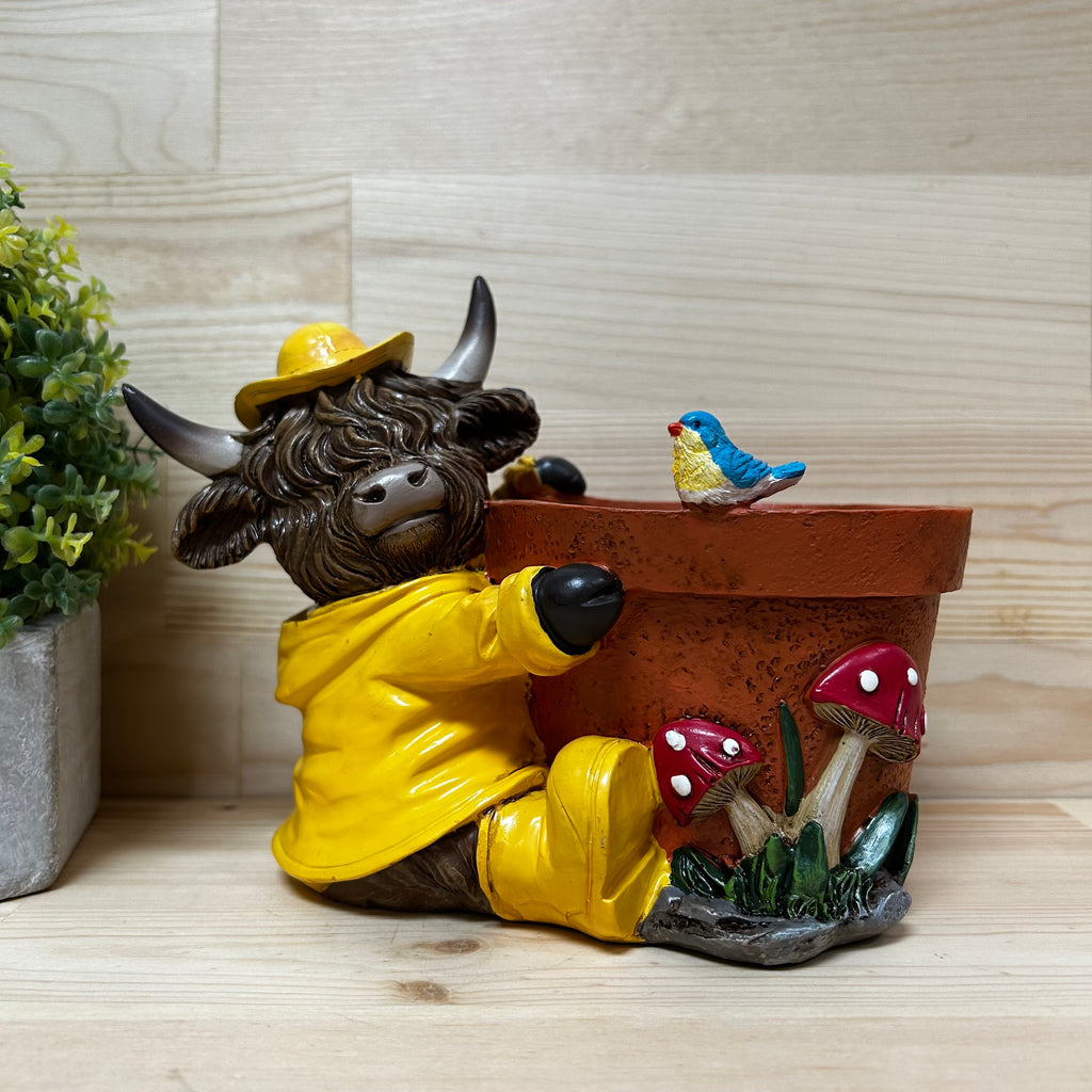 Rainy Day Highland Cow Planter