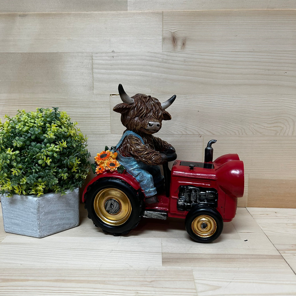 Solar Lighted Highland Cow & Tractor