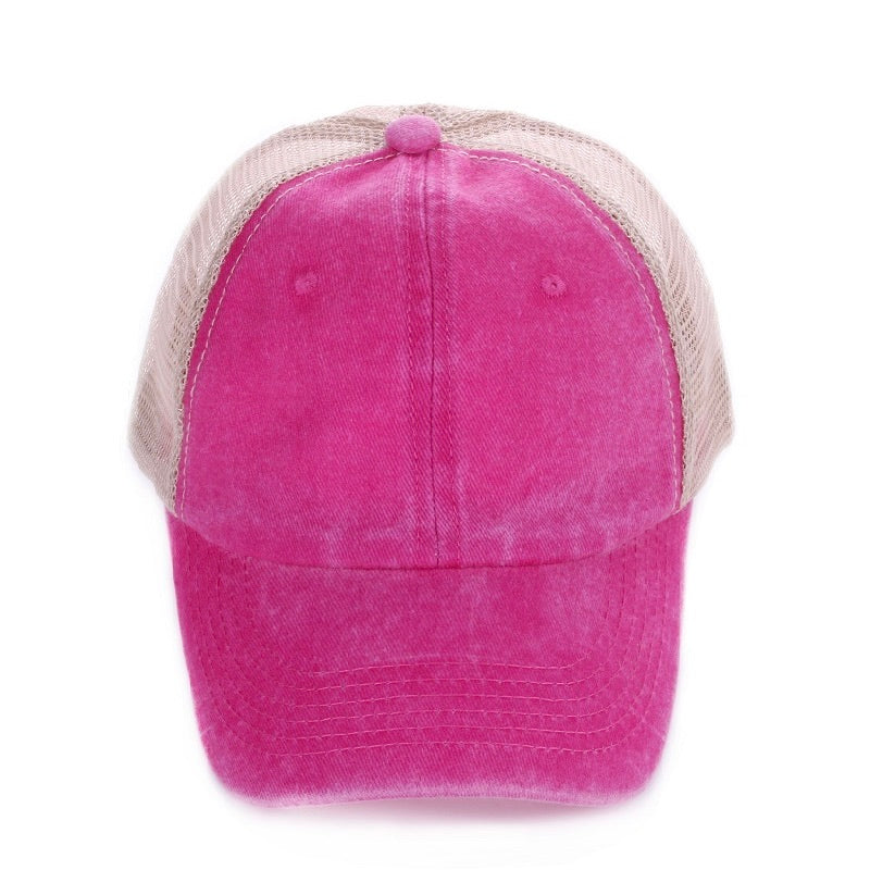 Vintage Washed Ball Cap- Hot Pink&Tan