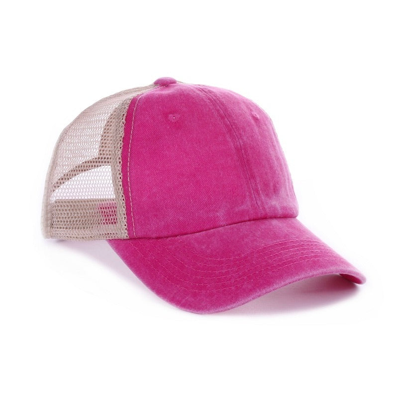 Vintage Washed Ball Cap- Hot Pink&Tan