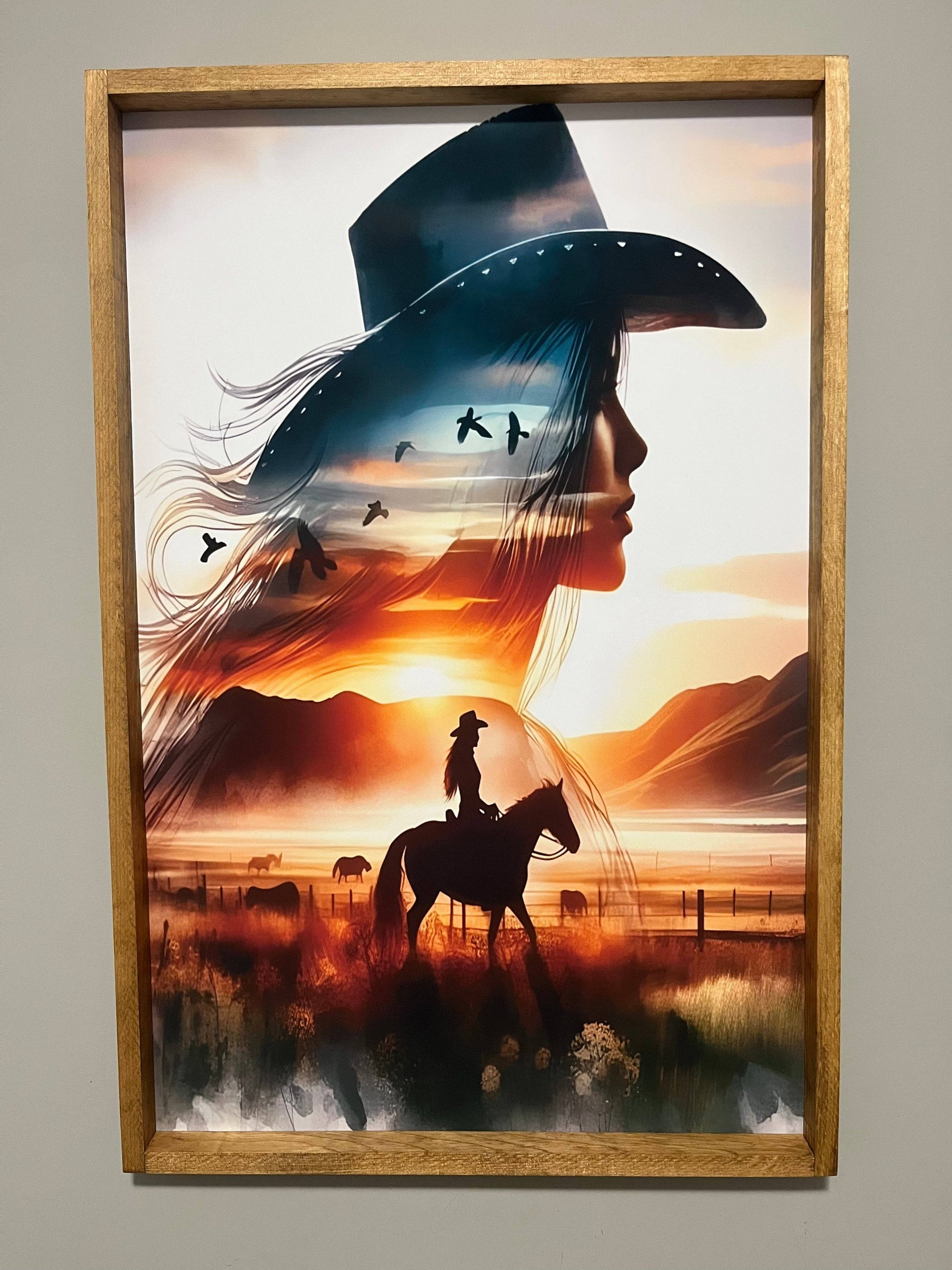 Cowgirl Sunset Farmhouse Sign: 8x12