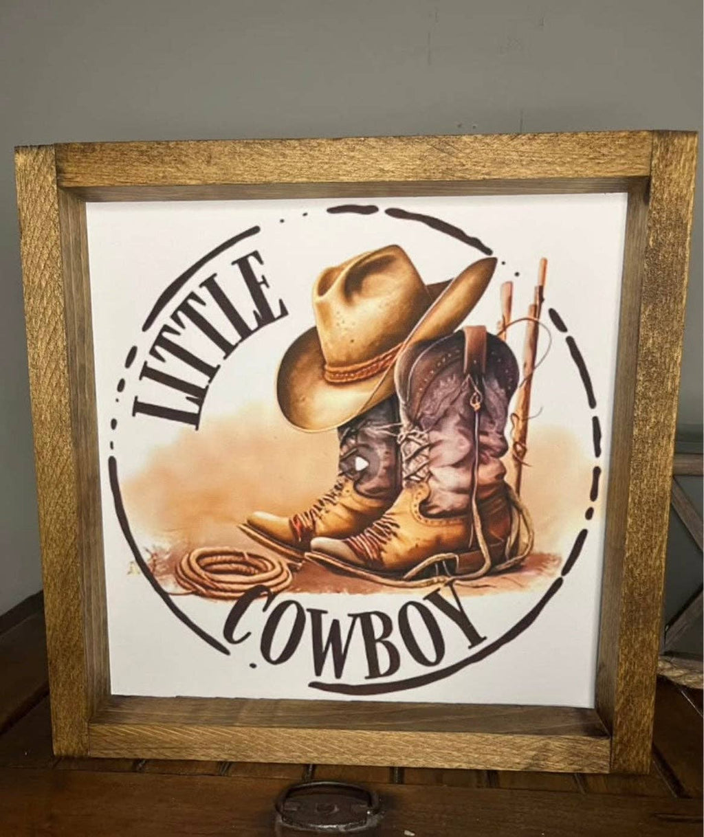 Little Cowboy Farmhouse Sign: 12x12 / Ebony