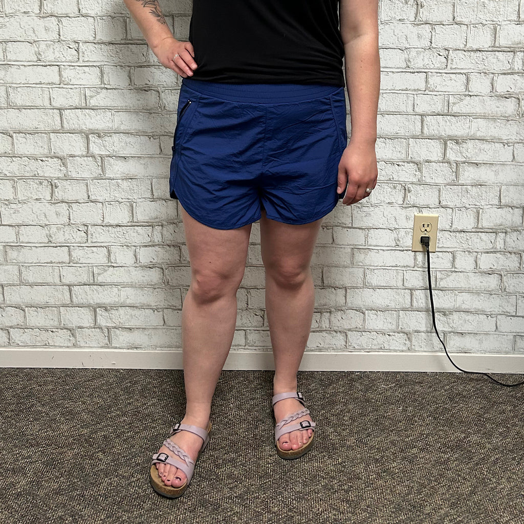 Smocked Waistband Shorts - Lt Navy