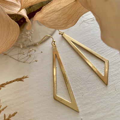 Geometric Raw Brass Triangle Drop Earrings