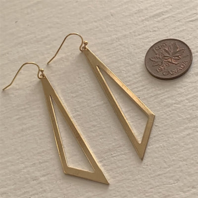 Geometric Raw Brass Triangle Drop Earrings